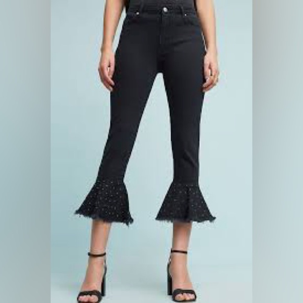 Pilcro  Embellished High-Rise Slim Flounced Jeans grey black size 28